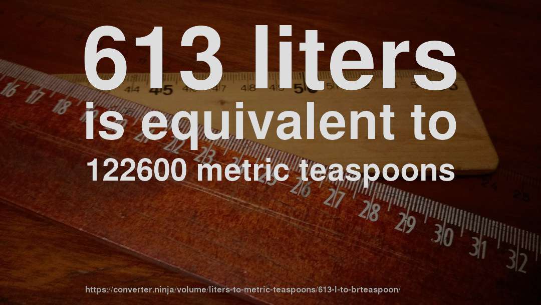 613 liters is equivalent to 122600 metric teaspoons
