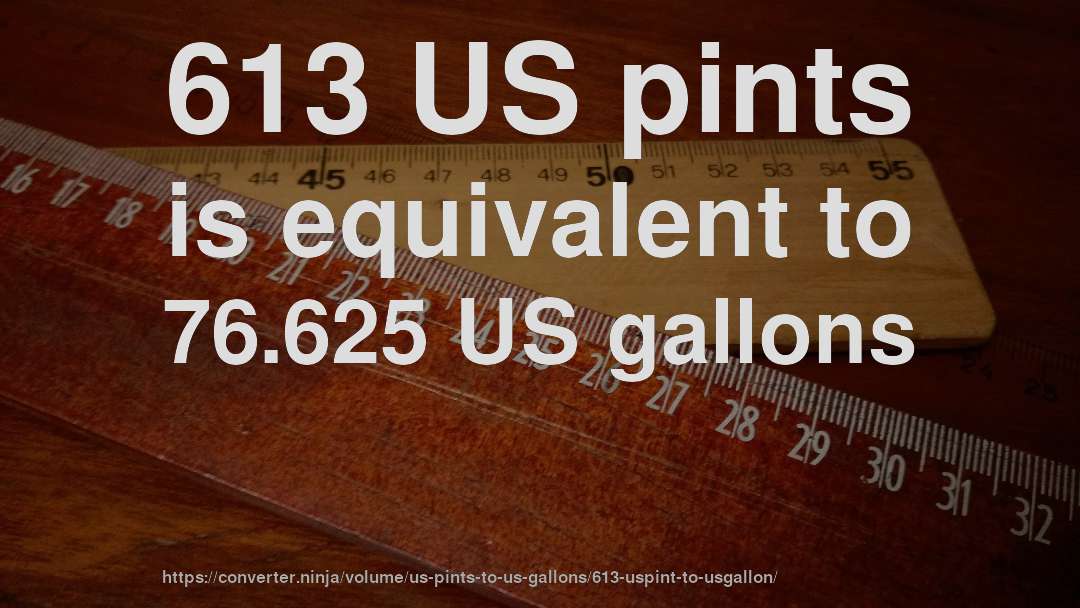 613 US pints is equivalent to 76.625 US gallons
