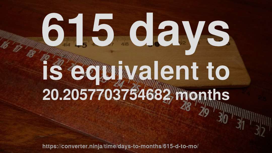 615 days is equivalent to 20.2057703754682 months