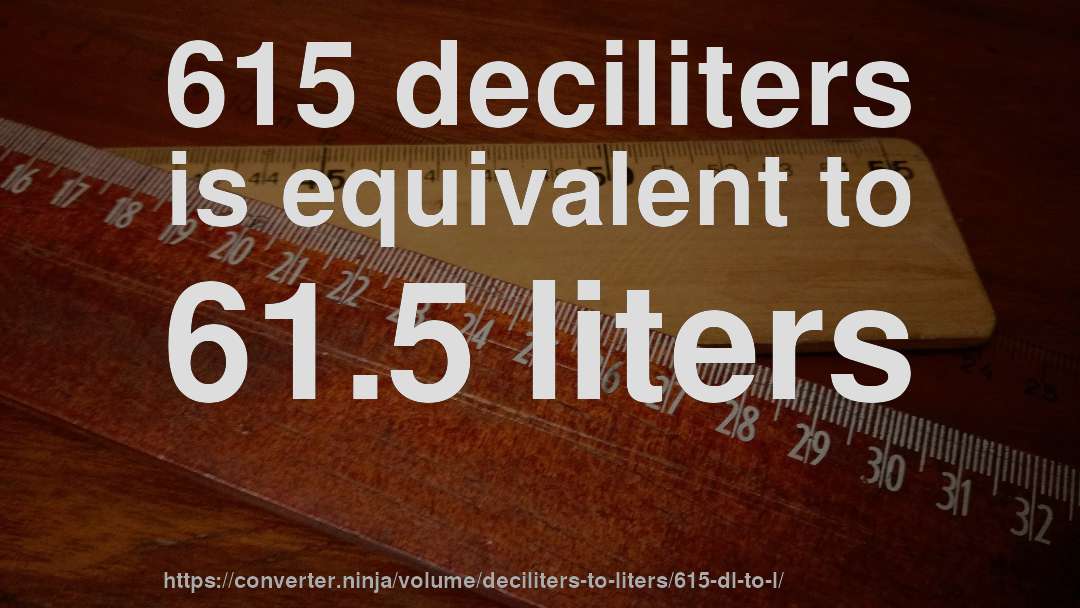 615 deciliters is equivalent to 61.5 liters