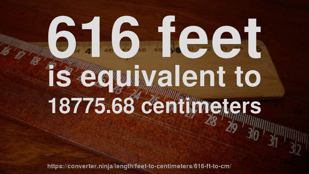 616 feet is equivalent to 18775.68 centimeters