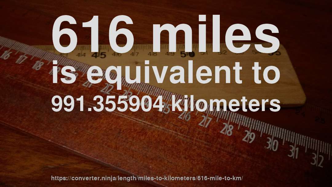 616 miles is equivalent to 991.355904 kilometers