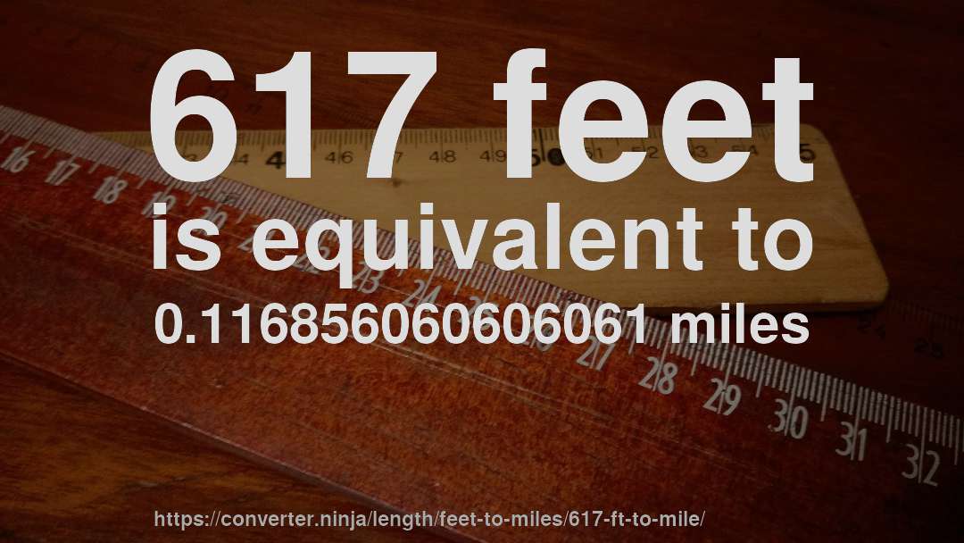 617 feet is equivalent to 0.116856060606061 miles