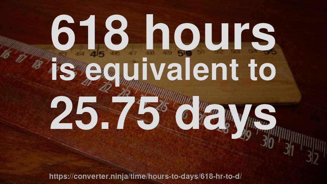 618 hours is equivalent to 25.75 days
