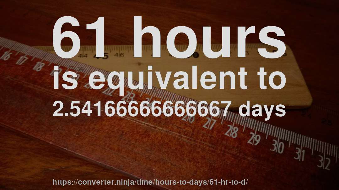 61 hours is equivalent to 2.54166666666667 days
