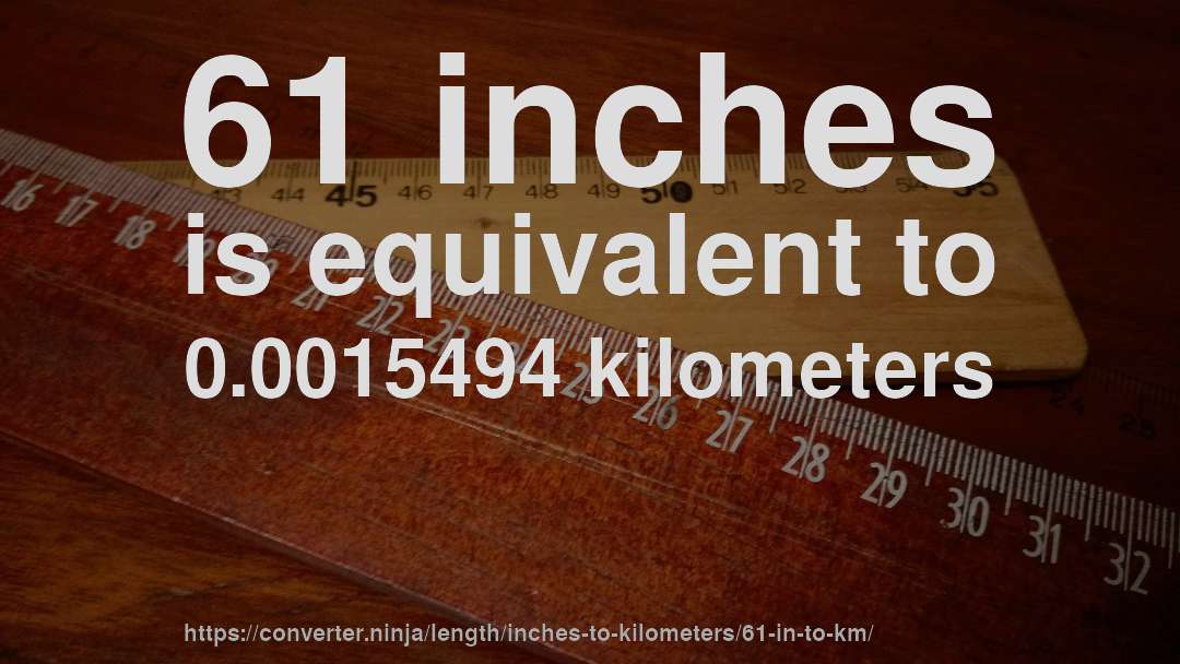 61 inches is equivalent to 0.0015494 kilometers