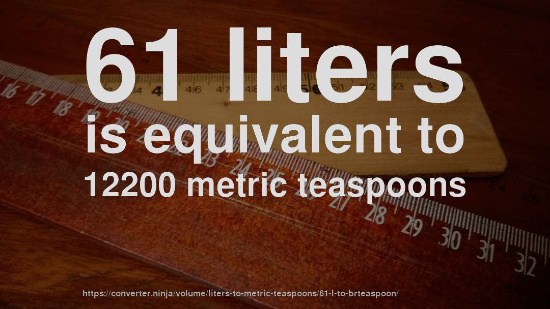61 liters is equivalent to 12200 metric teaspoons