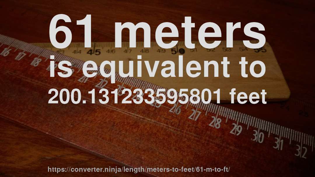 61 meters is equivalent to 200.131233595801 feet