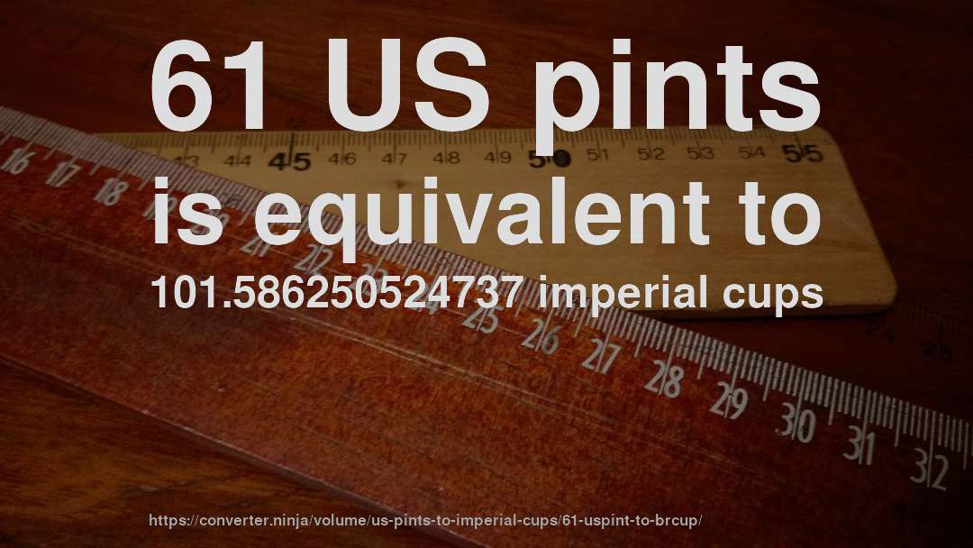 61 US pints is equivalent to 101.586250524737 imperial cups