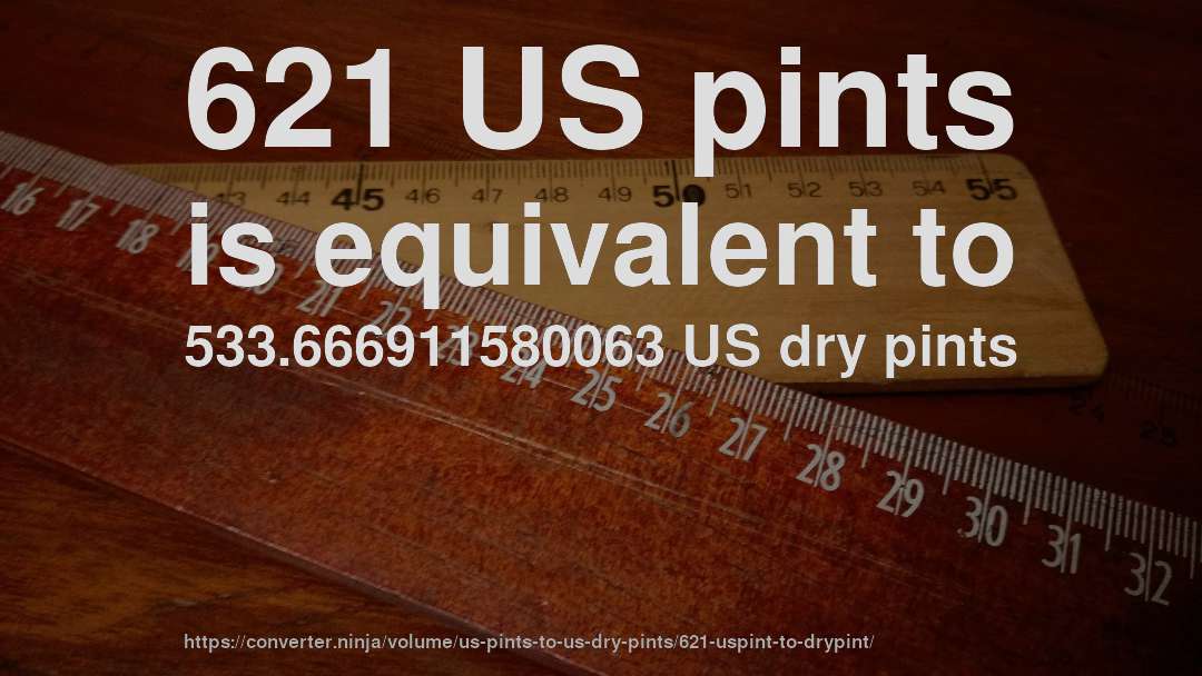 621 US pints is equivalent to 533.666911580063 US dry pints