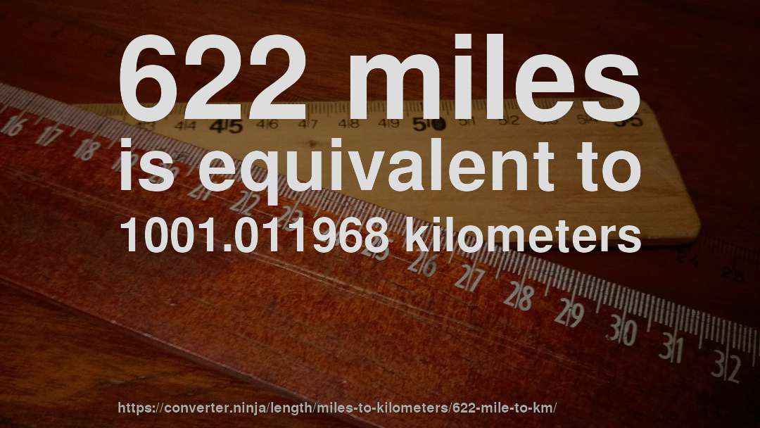 622 miles is equivalent to 1001.011968 kilometers