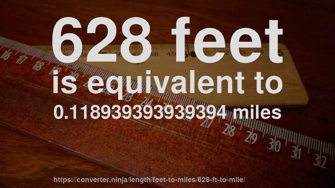 628 feet is equivalent to 0.118939393939394 miles