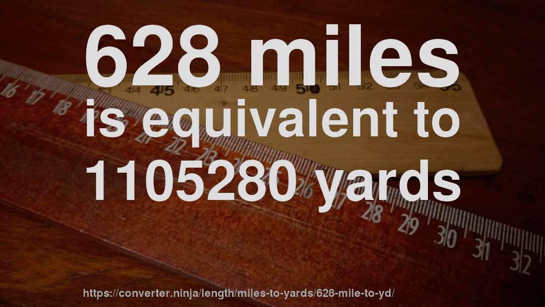 628 miles is equivalent to 1105280 yards