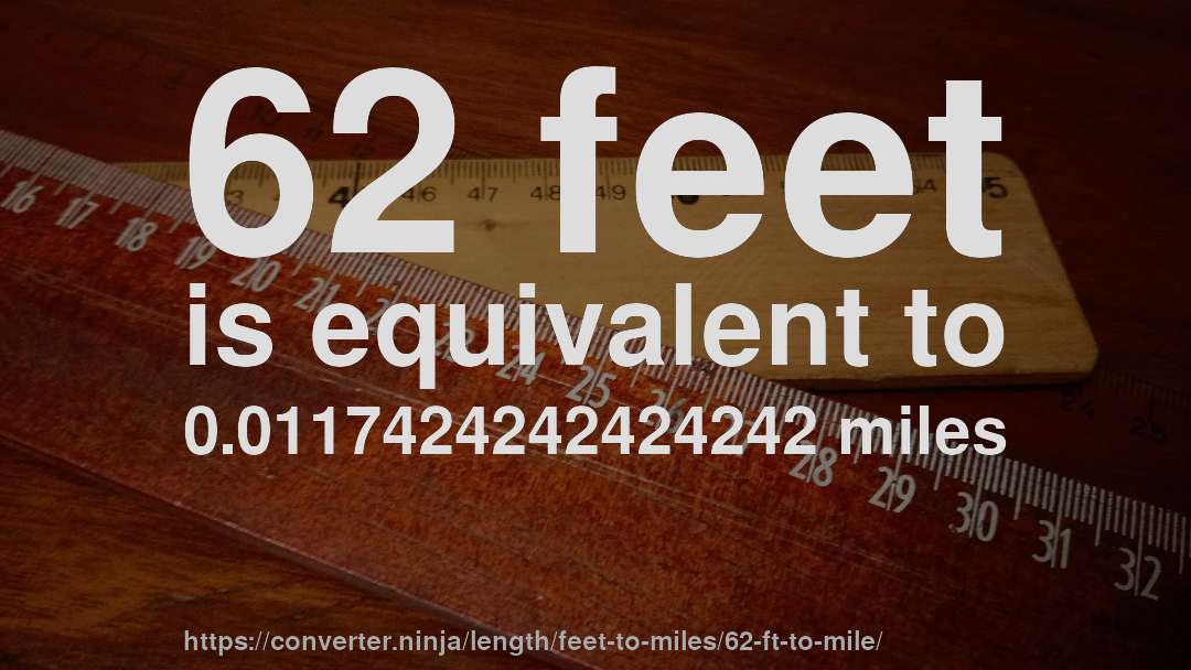 62 feet is equivalent to 0.0117424242424242 miles