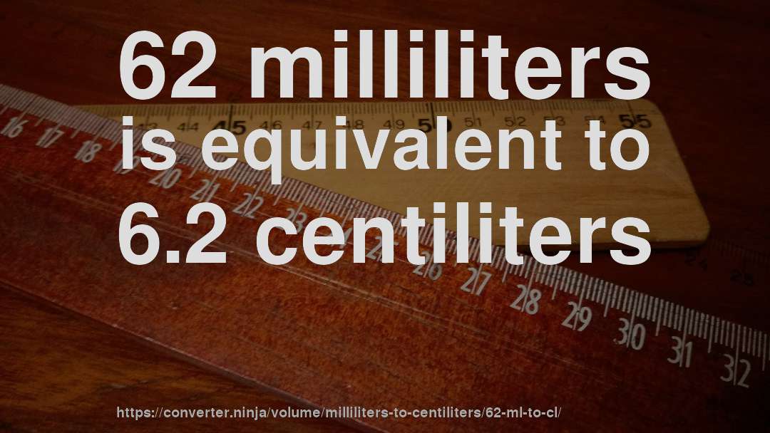 62 milliliters is equivalent to 6.2 centiliters