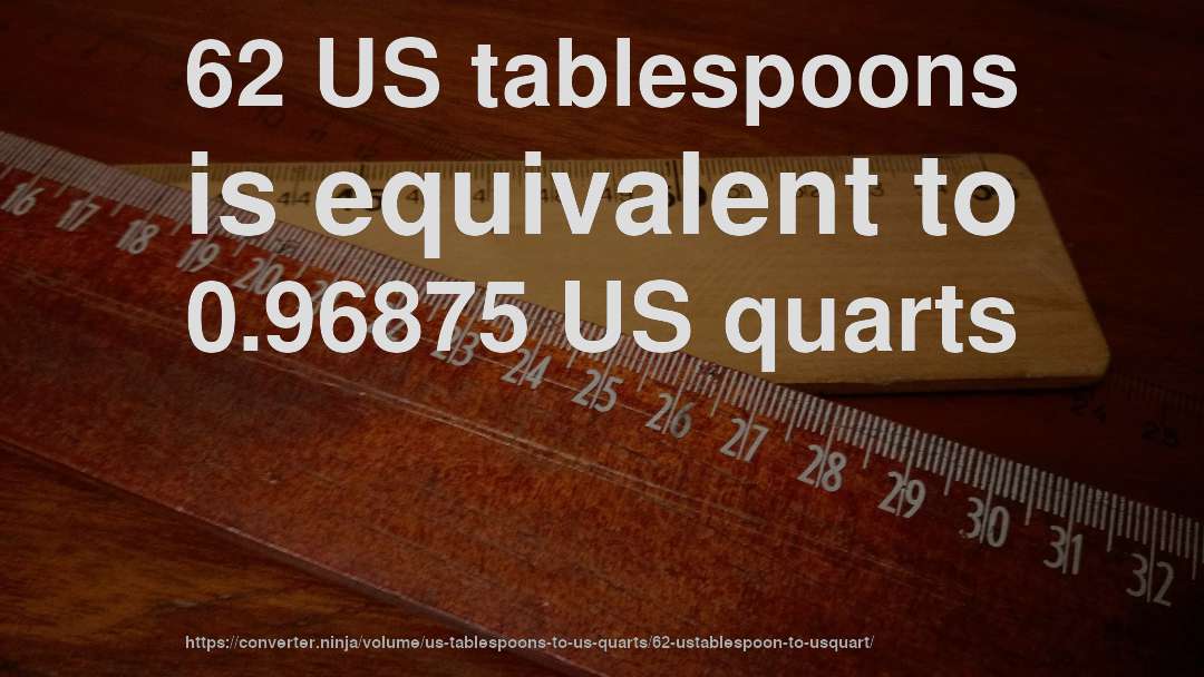62 US tablespoons is equivalent to 0.96875 US quarts