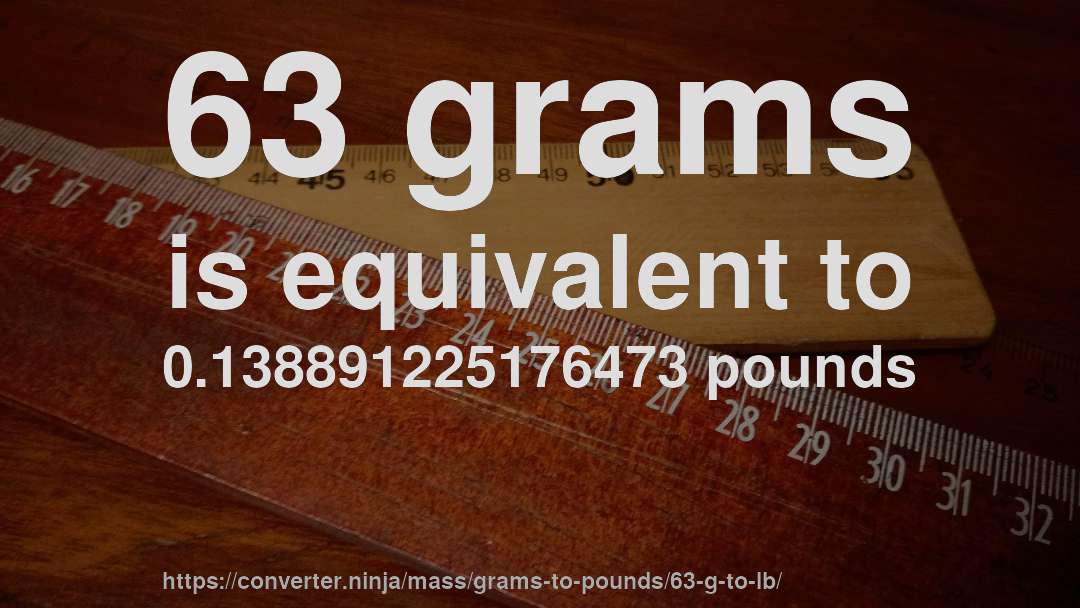 63 grams is equivalent to 0.138891225176473 pounds