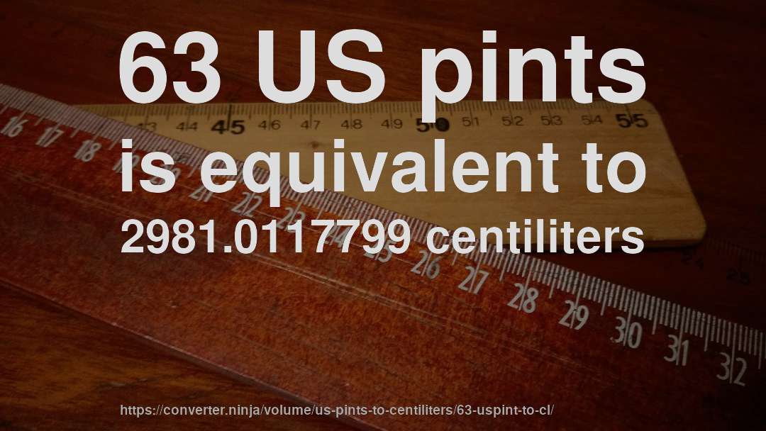 63 US pints is equivalent to 2981.0117799 centiliters