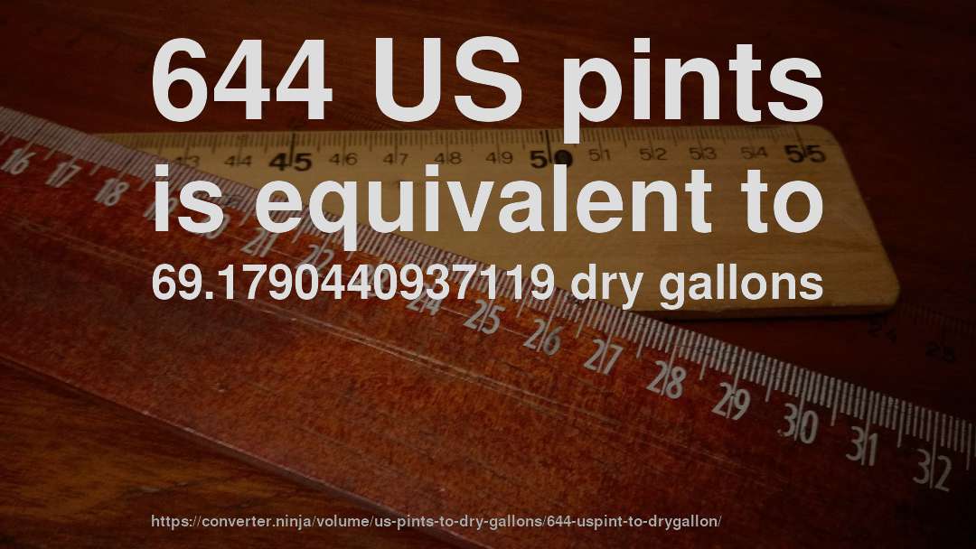 644 US pints is equivalent to 69.1790440937119 dry gallons