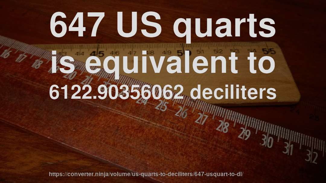 647 US quarts is equivalent to 6122.90356062 deciliters