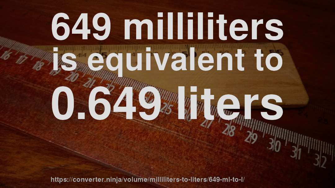 649 milliliters is equivalent to 0.649 liters