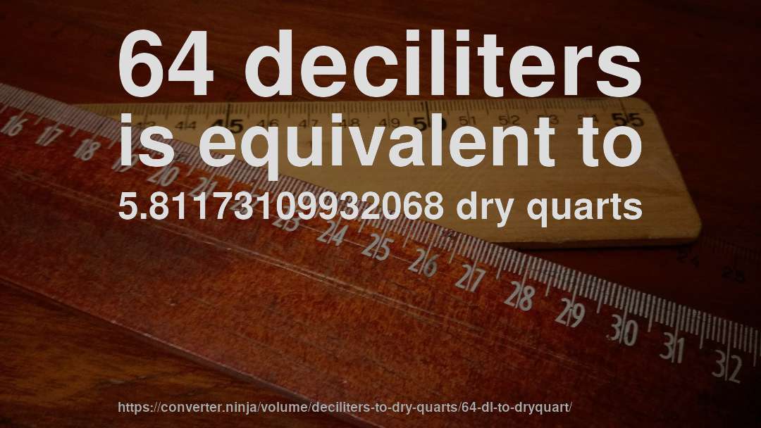 64 deciliters is equivalent to 5.81173109932068 dry quarts
