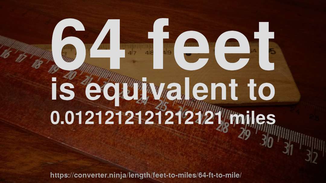 64 feet is equivalent to 0.0121212121212121 miles