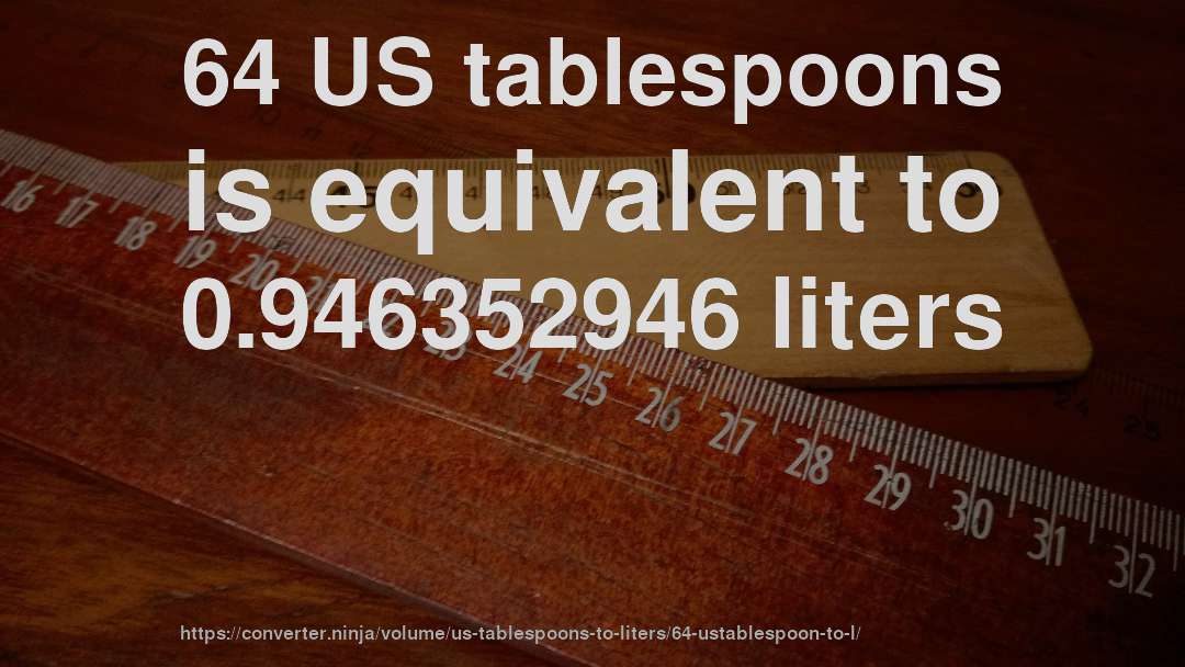 64 US tablespoons is equivalent to 0.946352946 liters