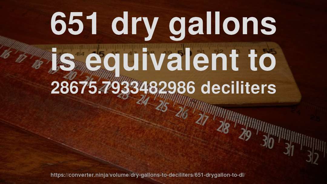 651 dry gallons is equivalent to 28675.7933482986 deciliters