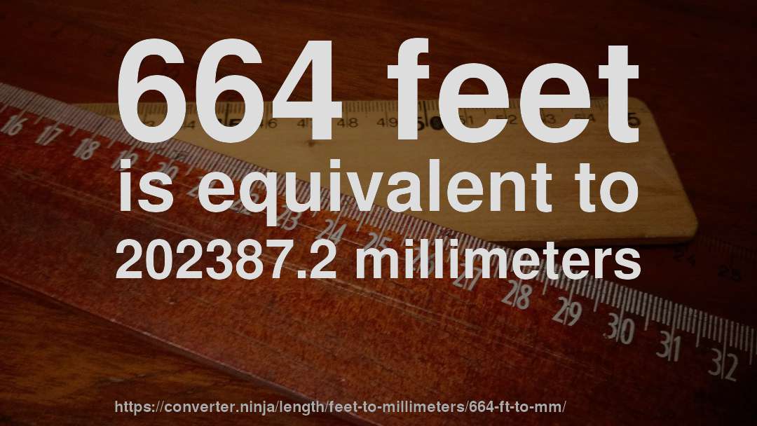 664 feet is equivalent to 202387.2 millimeters