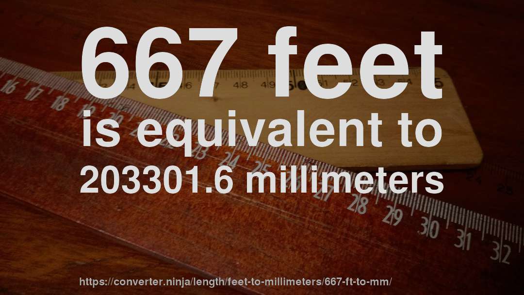667 feet is equivalent to 203301.6 millimeters