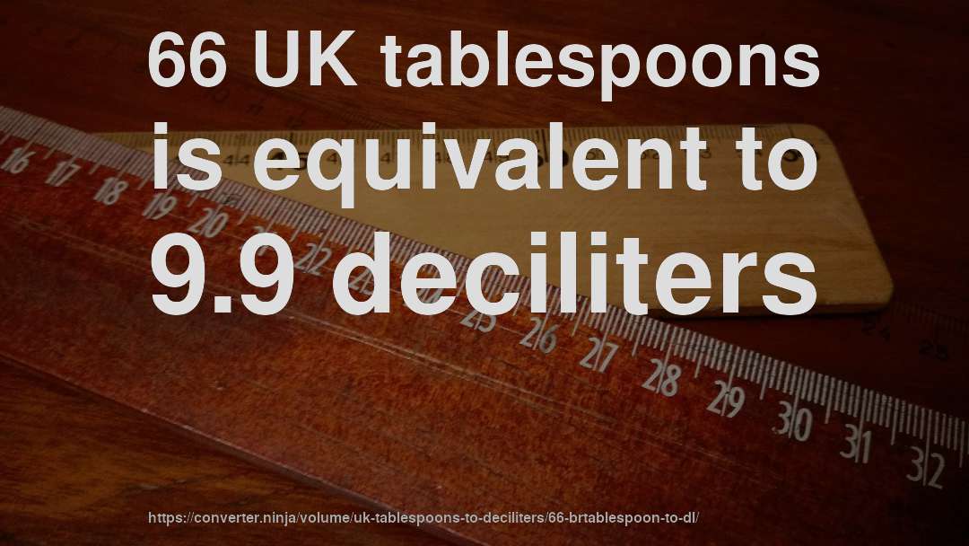 66 UK tablespoons is equivalent to 9.9 deciliters
