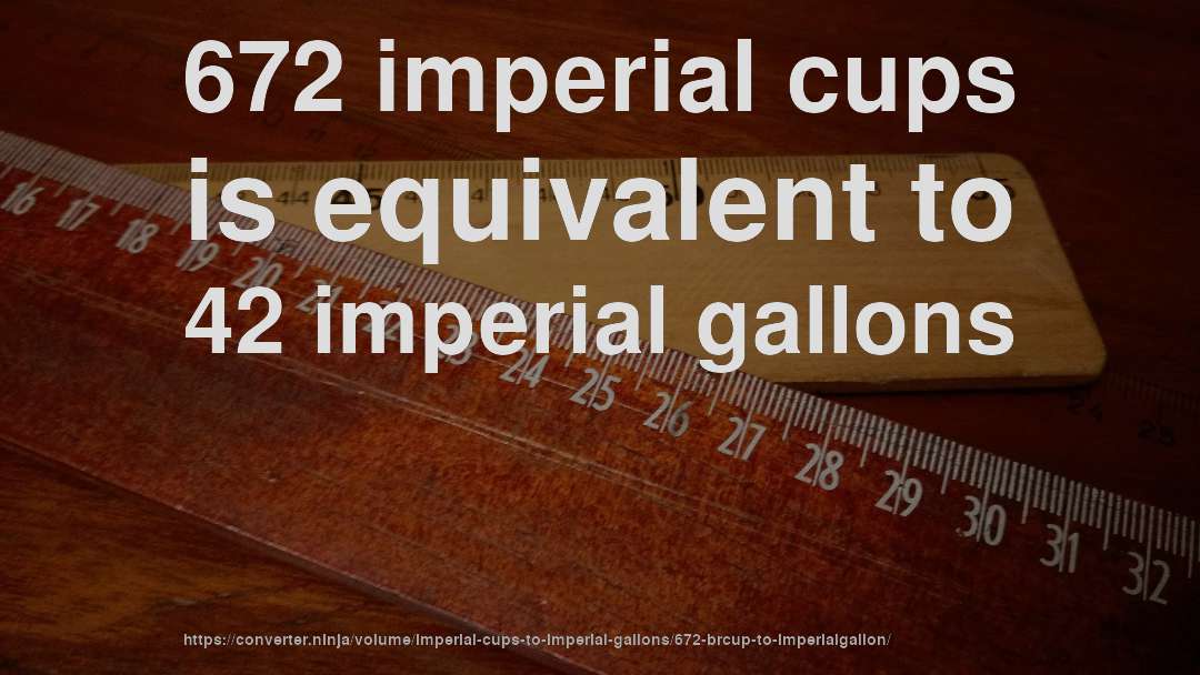 672 imperial cups is equivalent to 42 imperial gallons