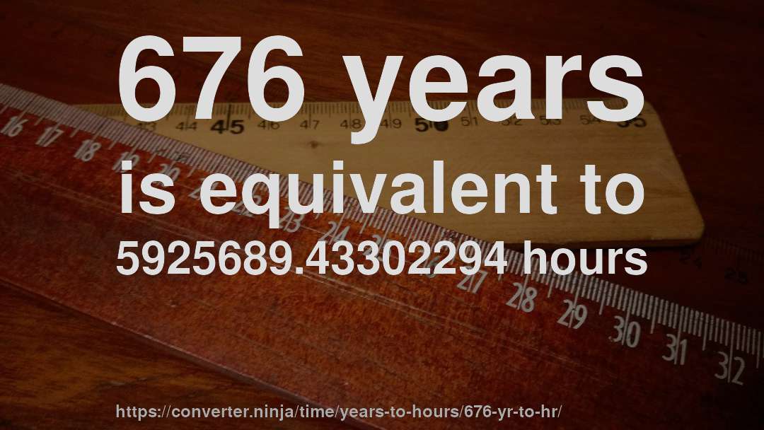 676 years is equivalent to 5925689.43302294 hours