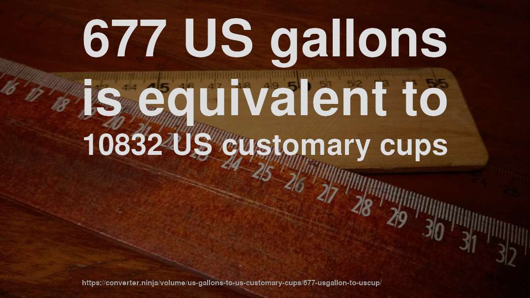 677 US gallons is equivalent to 10832 US customary cups