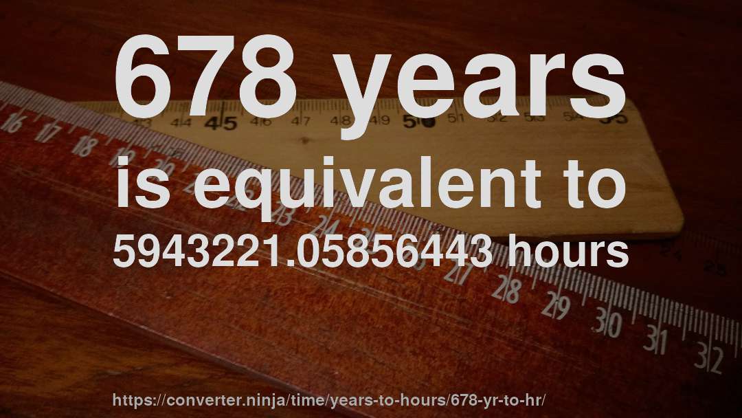 678 years is equivalent to 5943221.05856443 hours