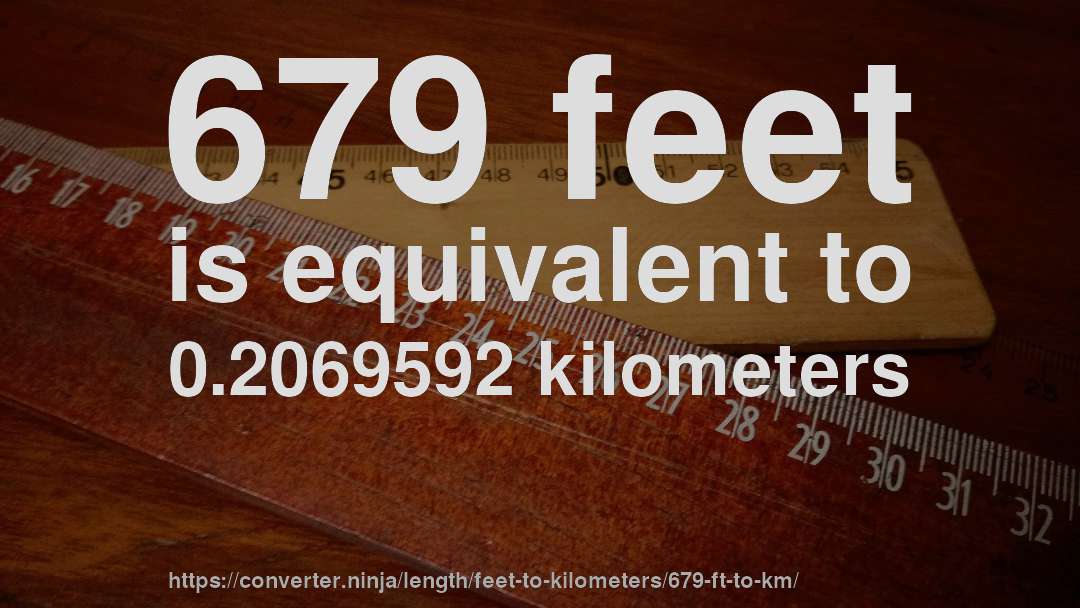 679 feet is equivalent to 0.2069592 kilometers