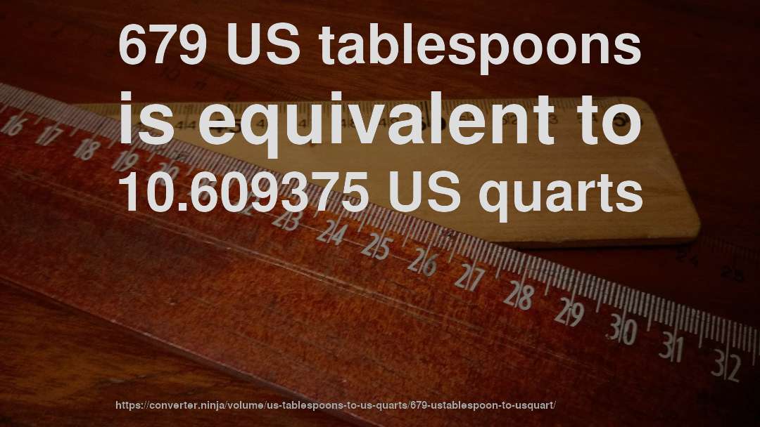 679 US tablespoons is equivalent to 10.609375 US quarts