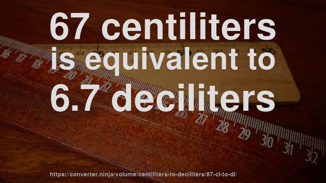 67 centiliters is equivalent to 6.7 deciliters