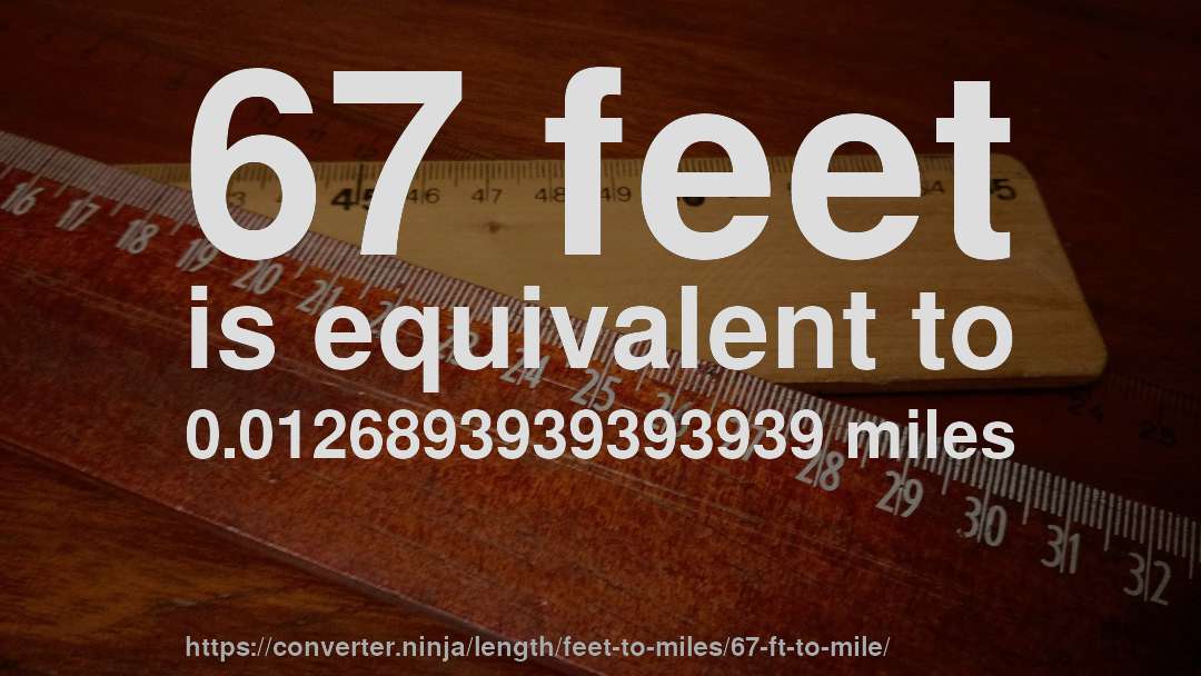 67 feet is equivalent to 0.0126893939393939 miles