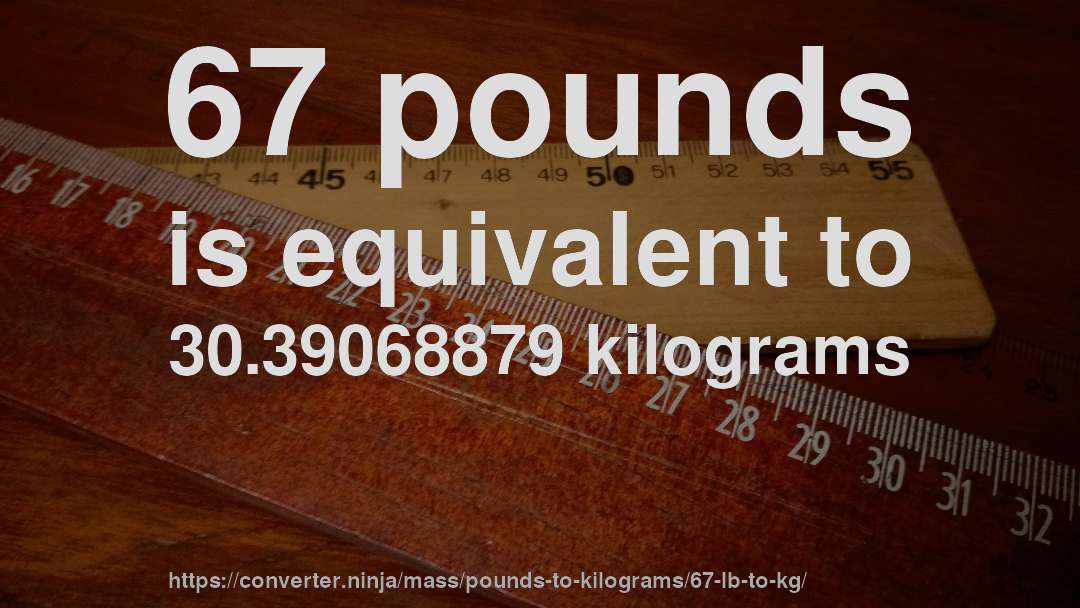 67 pounds is equivalent to 30.39068879 kilograms