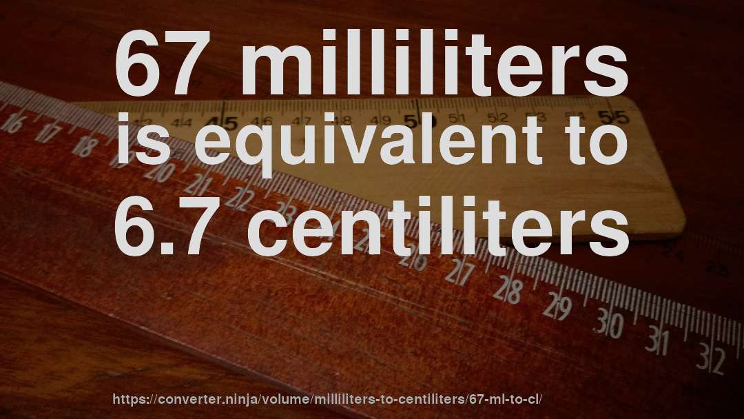 67 milliliters is equivalent to 6.7 centiliters