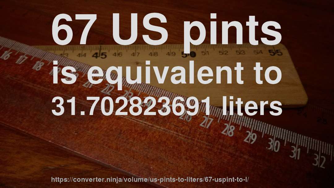 67 US pints is equivalent to 31.702823691 liters