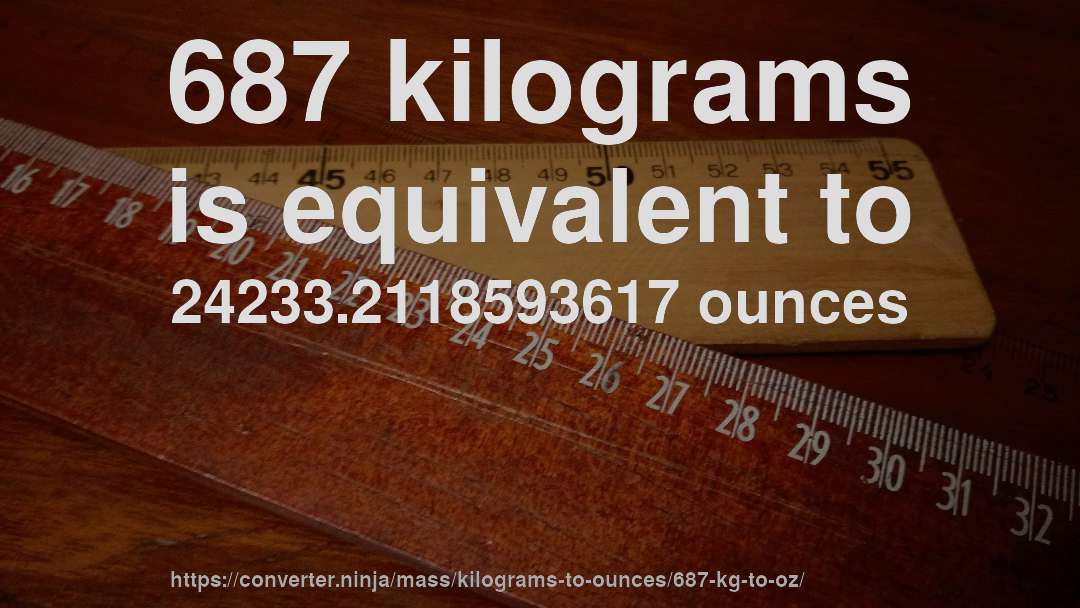 687 kilograms is equivalent to 24233.2118593617 ounces
