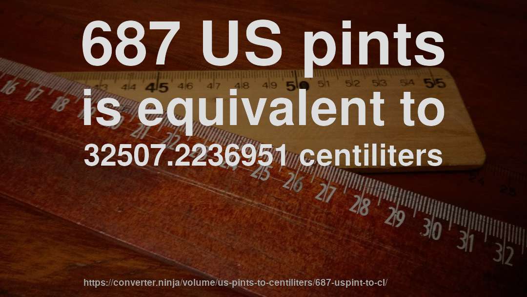 687 US pints is equivalent to 32507.2236951 centiliters