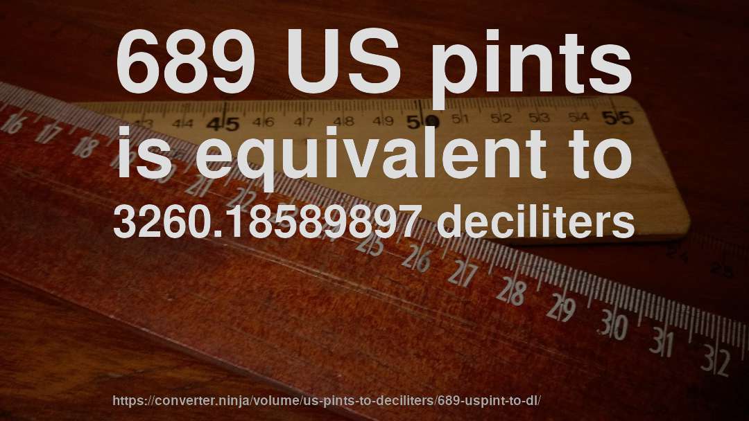 689 US pints is equivalent to 3260.18589897 deciliters