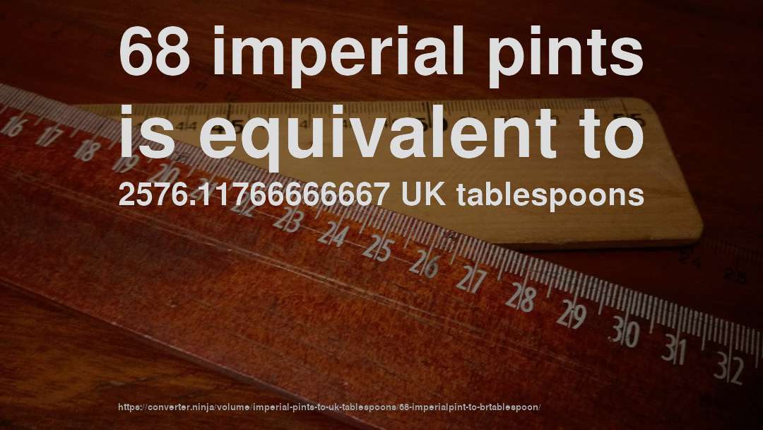 68 imperial pints is equivalent to 2576.11766666667 UK tablespoons