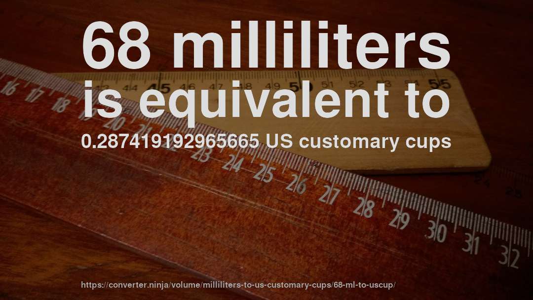 68 milliliters is equivalent to 0.287419192965665 US customary cups