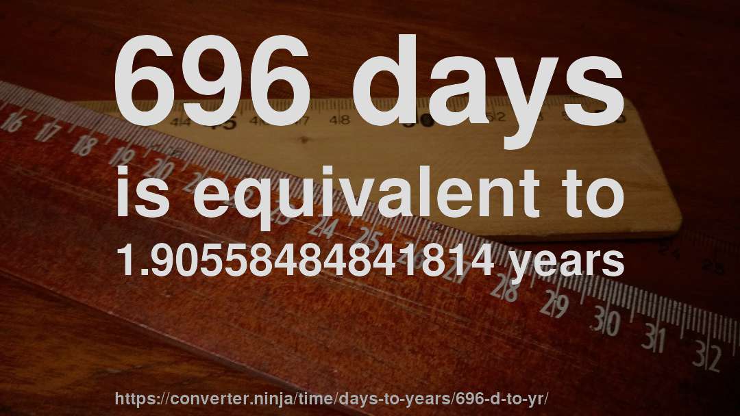 696 days is equivalent to 1.90558484841814 years