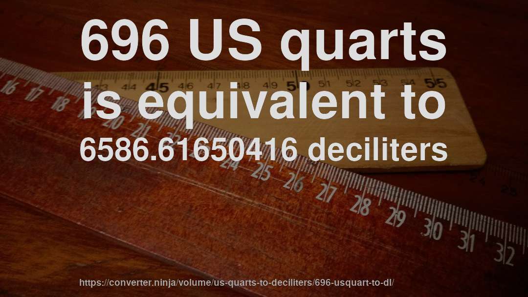 696 US quarts is equivalent to 6586.61650416 deciliters